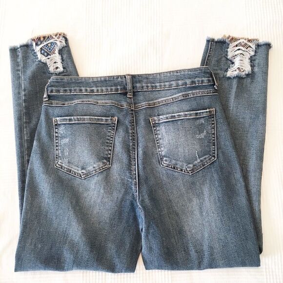 Blue Frayed Embroidered Distressed Cropped Jeans 8 - Picture 2 of 8
